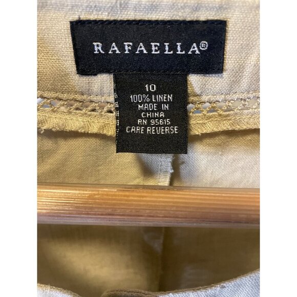 Rafaella Tan Linen Round Neck Buttoned Long Sleeve Peplum Top Sz 10 - Picture 5 of 8